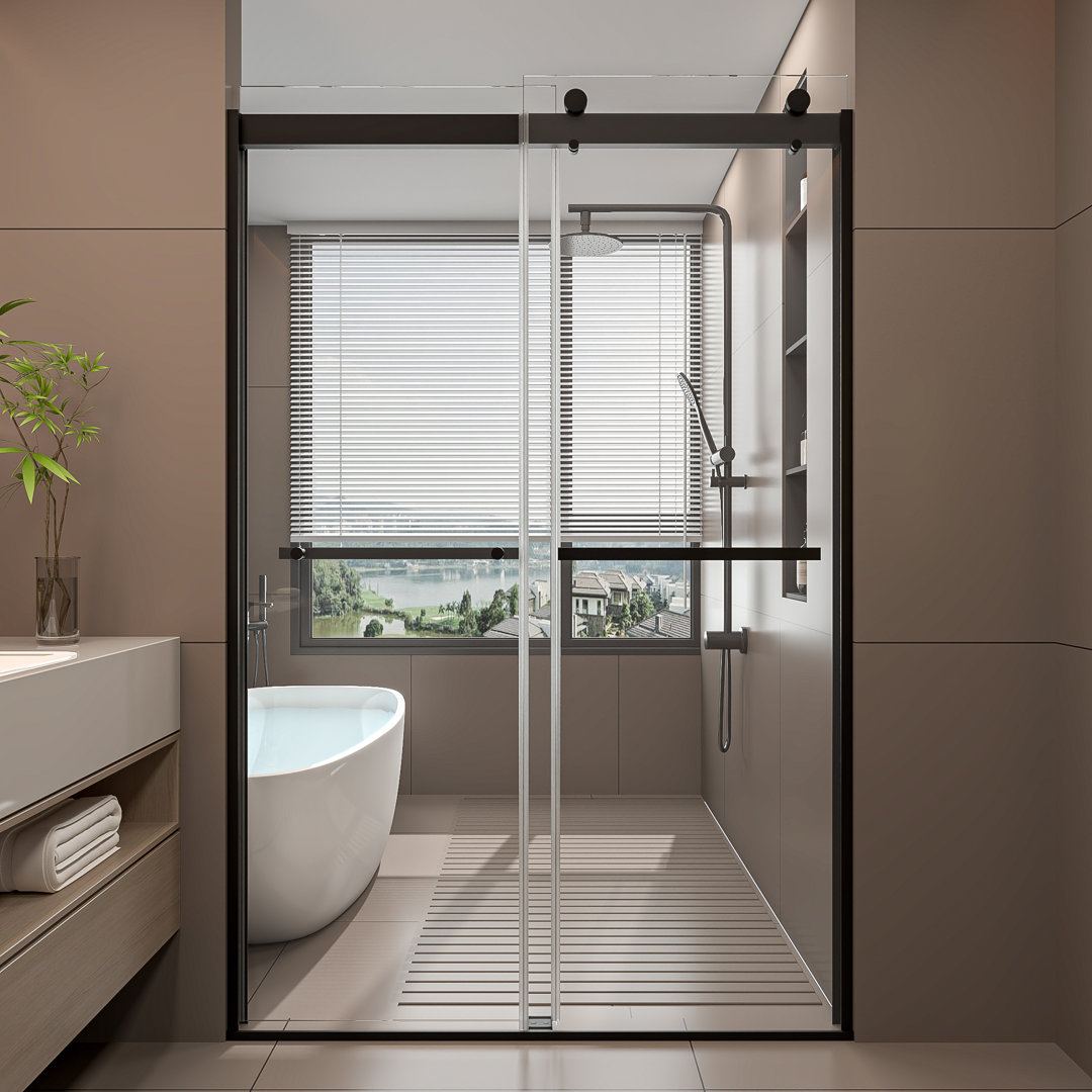 44'' - 48'' W x 74'' H Double Sliding Door Frameless Shower Door with with 5/16"(8mm) Explosion-Proof Clear Tempered Glass